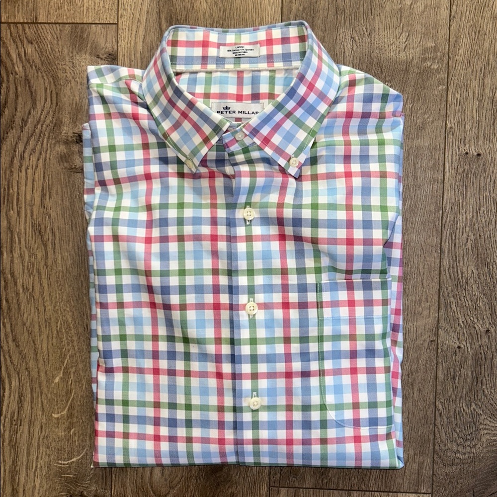 Peter Millar Men’s Dress Shirt Size Large Check Pattern